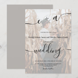 Convite Casamento de fotos com script de iniciais minimali