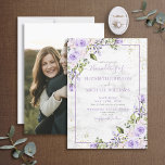 Convite Casamento de Fotos da Lavanda Lilac Dourada Marble<br><div class="desc">Crie o convite perfeito para o casamento com esta trendy lilac lavanda eucalipto botânica e falso design de água verde de ouro, com um fundo de mármore falsa da Carrera, tipografia de guião escrita à mão e poeira de ouro falsa. A parte de trás do convite apresenta a sua fotografia...</div>