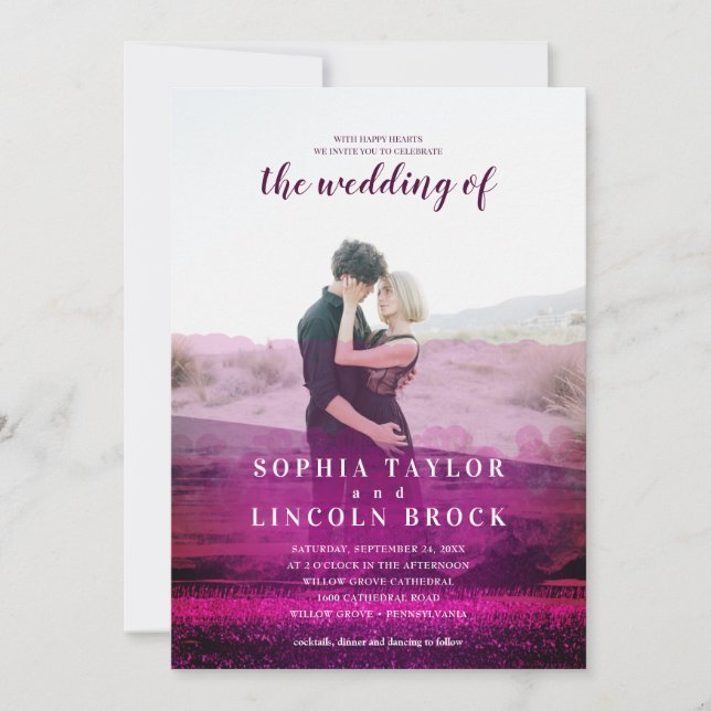 Convite Casamento de fotos da sobreposição de abstrato (Frente)