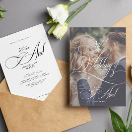 Convite Casamento de fotos de caligrafia com script Elegan