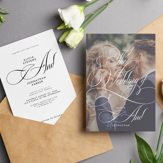 Convite Casamento de fotos de caligrafia com script Elegan (Criador carregado)