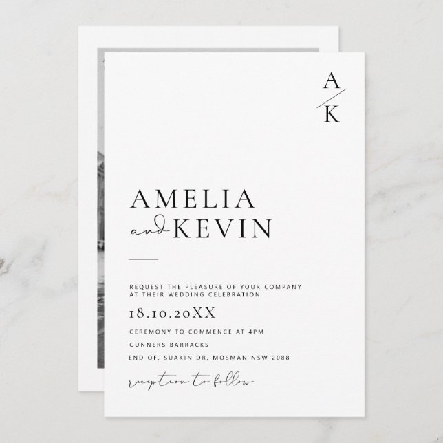 Convite Casamento de fotos de fotografia moderna e minimal (Frente/Verso)