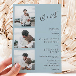 Convite Casamento de fotos de iniciais casuais azuis moder