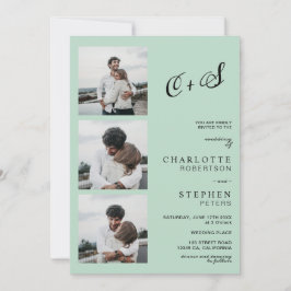 Convite Casamento de fotos de iniciais casuais verdes mode