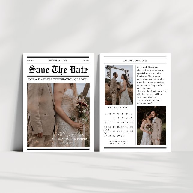 Convite Casamento de fotos de jornal do calendário salvar  (Criador carregado)