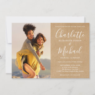 Convite Casamento de Fotos de Letra de Kraft Rústico