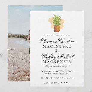 Convite Casamento de Fotos de Pineapple Watercolor