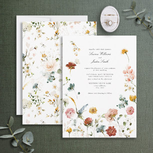 Convite Casamento de Fotos de Script Botânico de Flores d