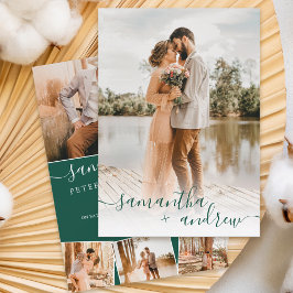 Convite Casamento de fotos de script minimalista verde mod