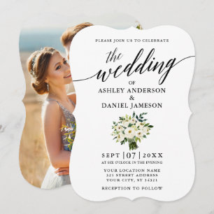 Convite Casamento de Fotos do Buquê Verde da Caligrafia