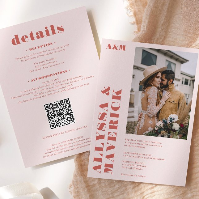 Convite Casamento de fotos do Elegant Bold boho beige terr (Criador carregado)