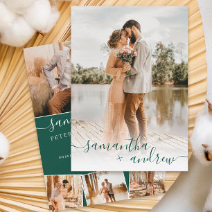 Convite Casamento de fotos do script minimalista verde mod