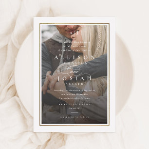 Convite Casamento de Fotos Dourado Elegante Clássico