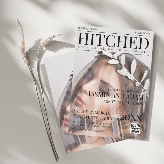 Convite Casamento de Fotos Editorial de Estilo de Revista  (Unique Magazine Style Editorial Photo Wedding Invitation)