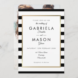 Convite Casamento De Fotos Elegante Black E White Stripe