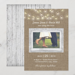 Convite Casamento De Fotos Elegante De Luzes De Burlap Rú