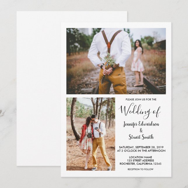 Convite Casamento de fotos elegante e rústico moderno (Frente/Verso)