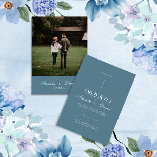 Convite Casamento de Fotos Elegante Minimalista Azul