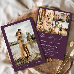 Convite Casamento de Fotos Elegante Minimalista Plum Purpl