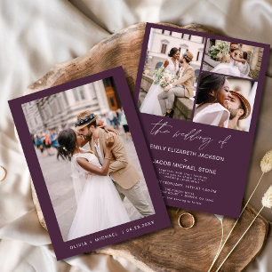 Convite Casamento de Fotos Elegante Minimalista Plum Purpl