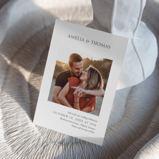 Convite Casamento de Fotos Elegante Moderno e Minimalista (save the date, thank you invitation, wedding card, wedding photo, photo collage, personalized photo)