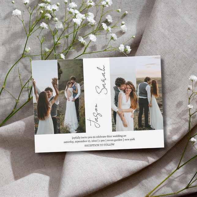 Convite Casamento de Fotos Elegante Moderno Elegante 4 (Criador carregado)