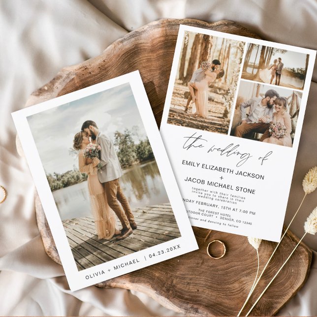 Convite Casamento de Fotos Elegante Moderno Minimalista (Criador carregado)
