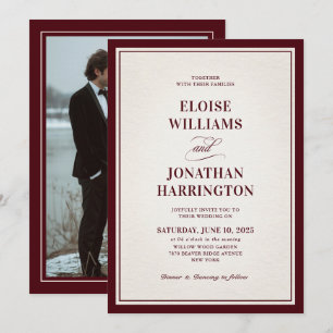 Convite Casamento de Fotos em Burgundy Formal Moderno com