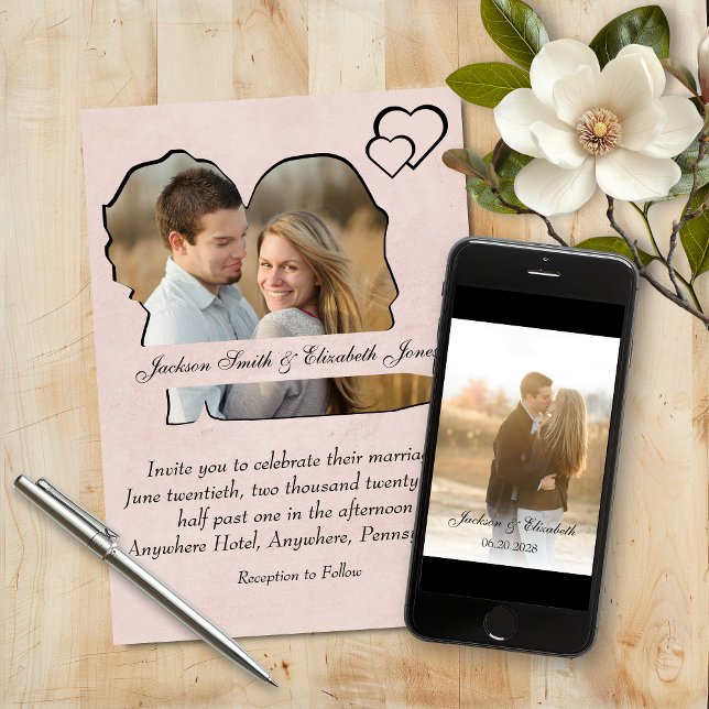 Convite Casamento de Fotos em Forma de Rosa e Formas de Gr (Criador carregado)