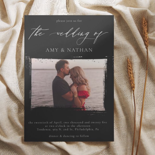 Convite Casamento de Fotos em Preto Moderno (Criador carregado)