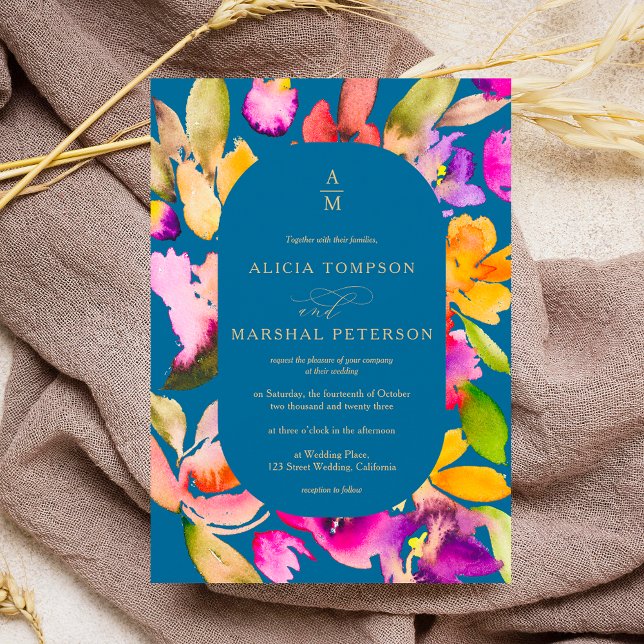 Convite Casamento de fotos florais com foto de cor d'água  (Criador carregado)