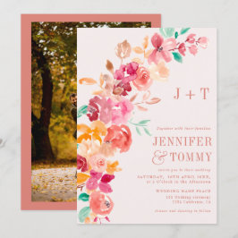 Convite Casamento de fotos florais Rustic fall terracotta