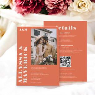 Convite Casamento de fotos laranja do Elegant Bold boho be