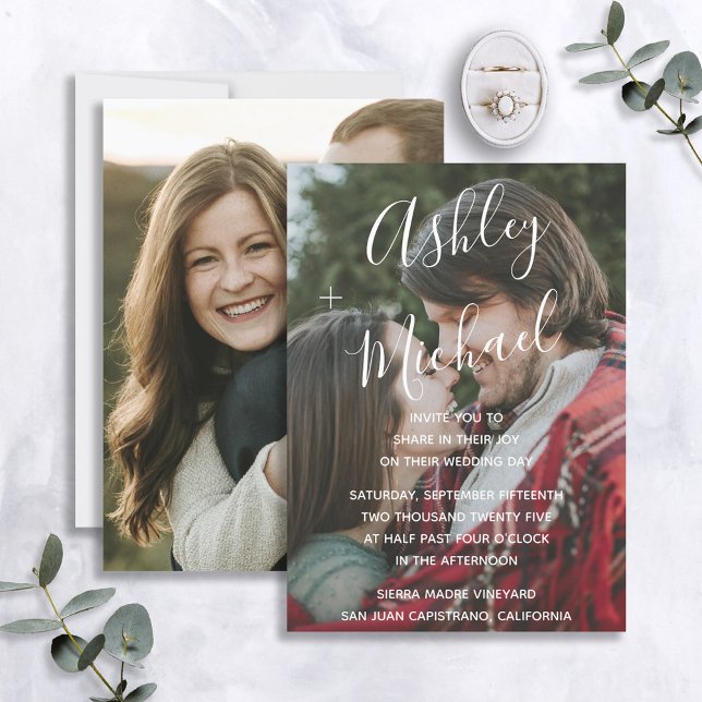 Convite Casamento de Fotos Manuscrito Com Vellum Look Whit (Criador carregado)