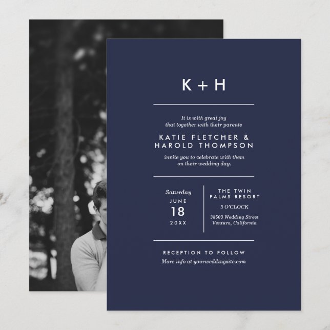 Convite Casamento de Fotos Minimalista (Frente/Verso)