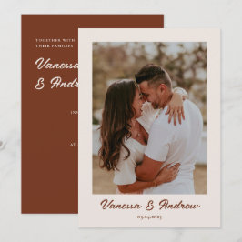 Convite Casamento de Fotos Minimalista do Rust Brown Boho