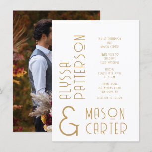Convite Casamento de Fotos Moderna Dourada e Elegante Mini