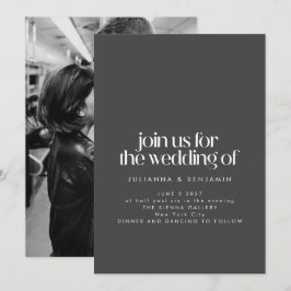 Convite Casamento de Fotos Moderna Minimalista Negra Elega