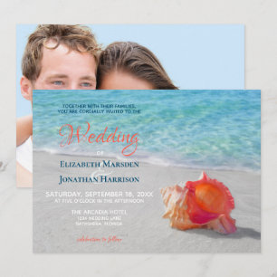 Convite Casamento de Fotos Modernas de Seashell de Praia T