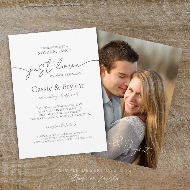 Convite Casamento de Fotos Modernas Elegante Preto e Branc (Elegant Simple Modern Script Photo Black and White Wedding Invitation)