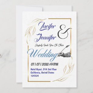 Convite Casamento de Fotos Personalizadas Azul Dourado e M