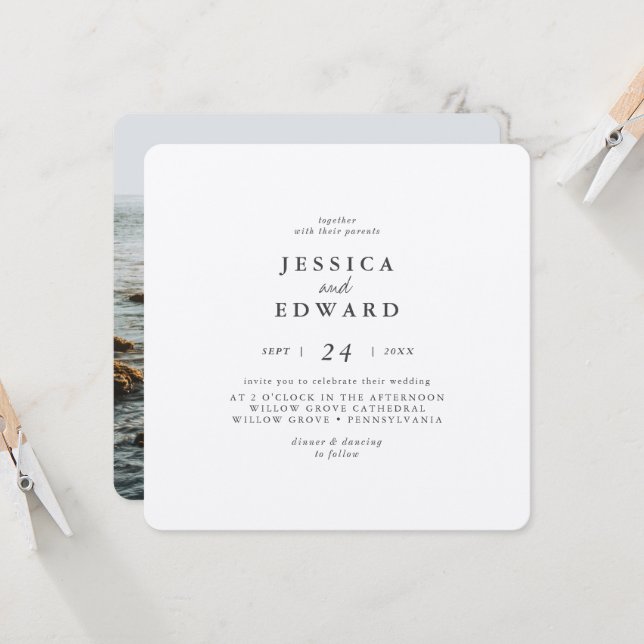 Convite Casamento de Fotos Preta e Silver Metálico (Frente/Verso In Situ)