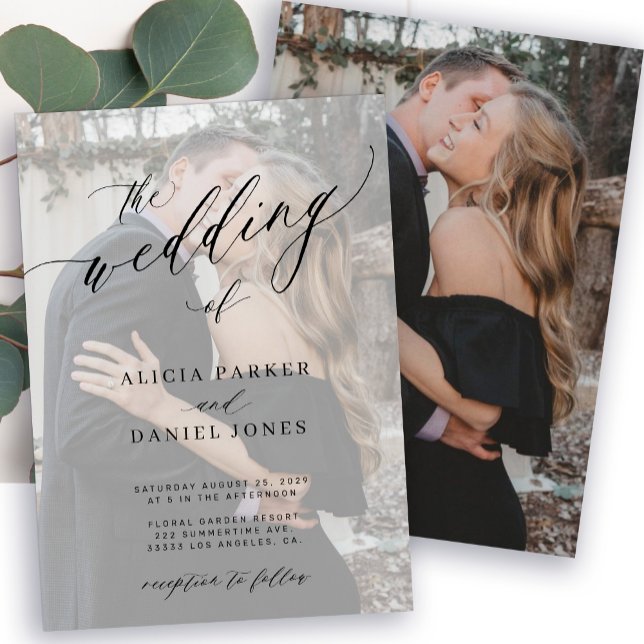 Convite Casamento de fotos preto e branco moderno e elegan (Criador carregado)