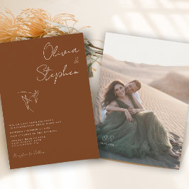 Convite Casamento de Fotos Romântica de Rust Escura Minima