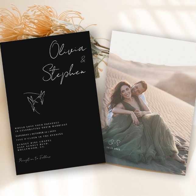 Convite Casamento de Fotos Romântica Negra Minimalista (Criador carregado)