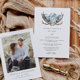 Convite Casamento de Fotos Rustic Antlers Mountain