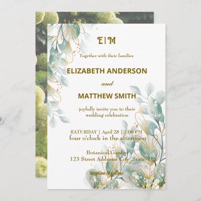 Convite Casamento de fotos rústicas de casais Botânicos El (Frente/Verso)