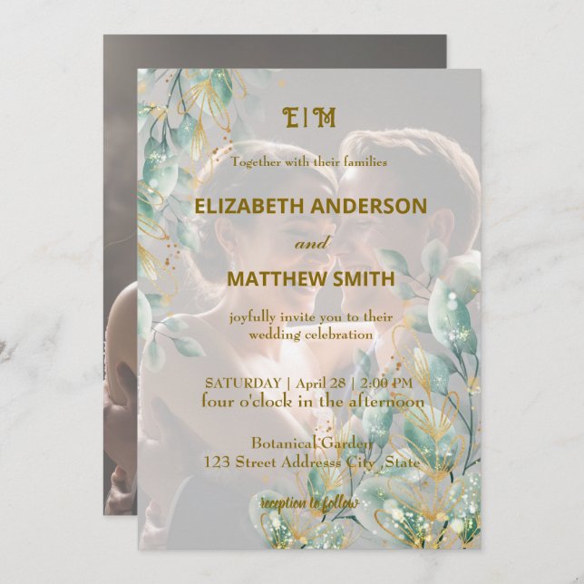 Convite Casamento de fotos rústicas e neutras e elegantes (Frente/Verso)