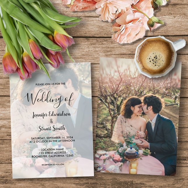 Convite Casamento de fotos simples e elegante da caligrafi (Rustic elegant calligraphy photo wedding invitation for your rustic country wedding.)