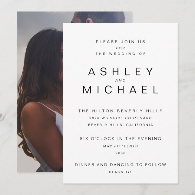 Convite Casamento de Fotos Simples MODERNO NEGRO E BRANCO (Frente/Verso)